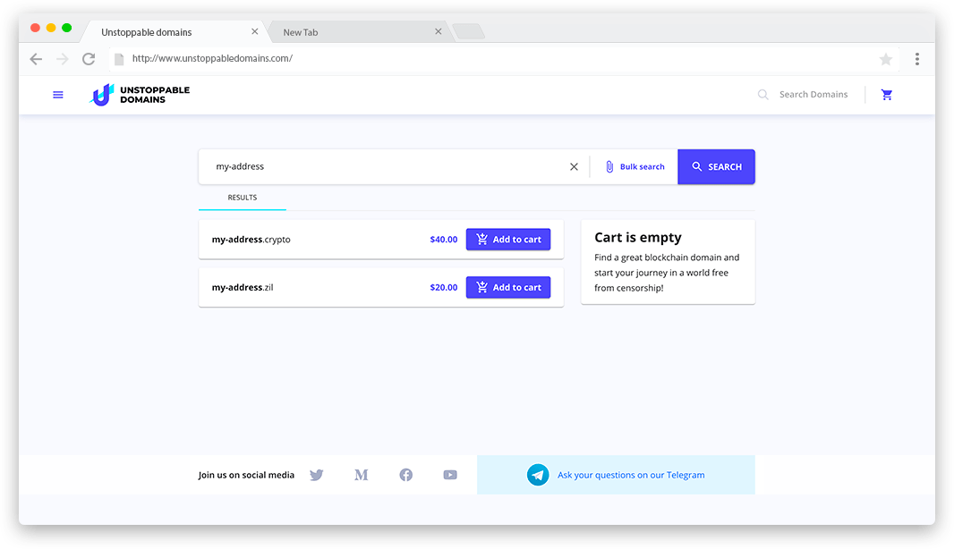 Choose Unstoppable domain