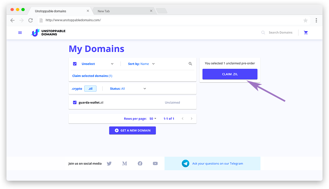 Claim Unstoppable domain